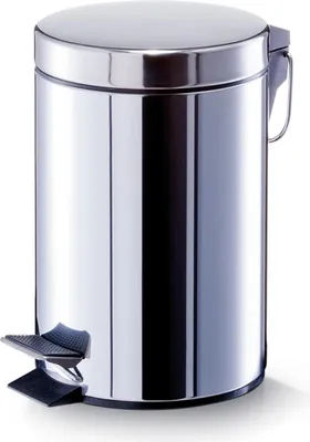 A standalone product shot of a stainless steel pedal bin.