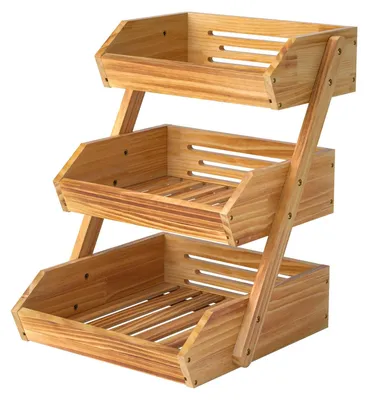 Image de Panier à fruits à 3 niveaux en bois de pin pour la cuisine