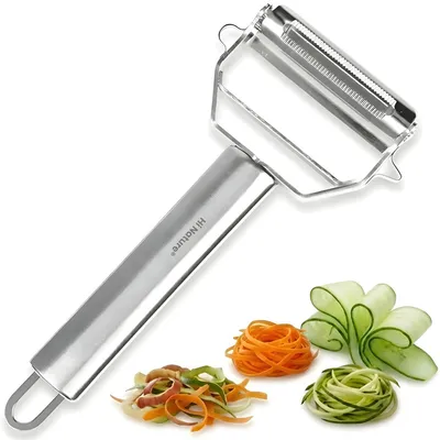 Produktbild von HI NATURE™ 2-in-1 Sparschäler & Julienne Schneider aus Edelstahl – Professioneller Gemüseschäler & Spiralschneider für Zucchini Spaghetti