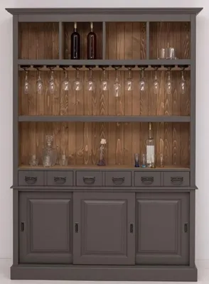 Obrázok produktu pre Casa Padrino barová skrinka z masívneho dreva vo vidieckom štýle tmavosivá/hnedá 151 x 36 x v. 210 cm - Vinotéka z masívneho dreva vo vidieckom štýle - Barový nábytok z masívneho dreva - Barový nábytok vo vidieckom štýle