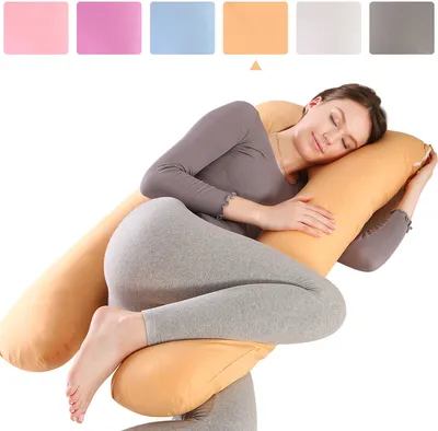 Produktbild von Schwangerschaftskissen Baumwolle Seitenschläferkissen Stillkissen Kissen für Schwangere Frauen, Körperkissen Ganzkörperkissen (U Form,130x60cm,Hellbraun)