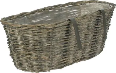 Obrázok produktu pre Naturn Garden™ Ratanový balkónový box - Oválny - 46 x 22 x 17 cm - Balkónový box so závesom - Sivý