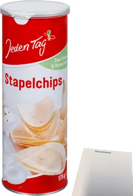 Produktbild von Jeden Tag Stapelchips Sour Cream & Onion (175g Packung) + usy Block
