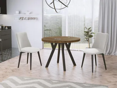 Produktbild von Designer Runder Ausziehbarer Esstisch - Loft-Stil, Industriell, Platzsparend - Schwarze Beine - 100 bis 200 cm - für 5-10 Personen - Hergestellt in EU - Lefkas Eiche - 200 cm