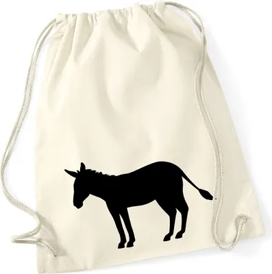 Produktbild von Huuraa Turnbeutel Esel Silhouette 12 Liter Natural Baumwolle Rucksack Geschenkidee