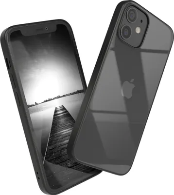 Produktbild von EAZY CASE Clear Hybrid Bumper Hülle für Apple iPhone 12 Mini, Handyhülle stoßfest mit Kameraschutz, Handycase dünn in Schwarz