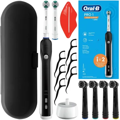 Produktbild von Oral-B Pro 1 Easy Clean Elektrische Zahnbürste + 4 Ersatzbürstenköpfe Schwarzes Etui