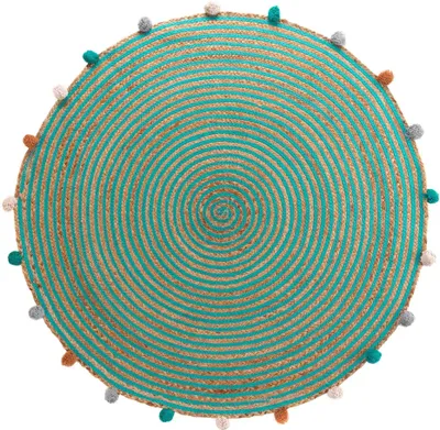 Image de Tapis rond d'intérieur à pompoms "Baloo" - Bleu/Marron - D 90 cm
