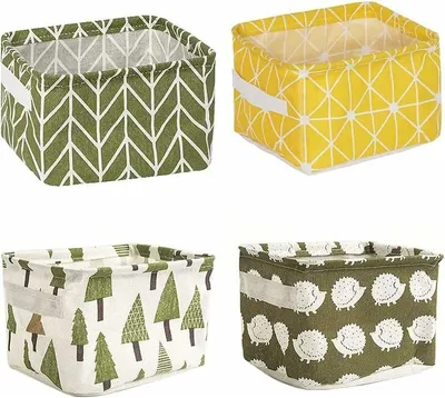 Produktbild von 4er-Pack kleine quadratische Aufbewahrungskörbe aus Baumwoll-Leinen-Gewebe, faltbare Baby-Aufbewahrungsboxen, wasserdichte Stoffkörbe für Büro und Spielzeug