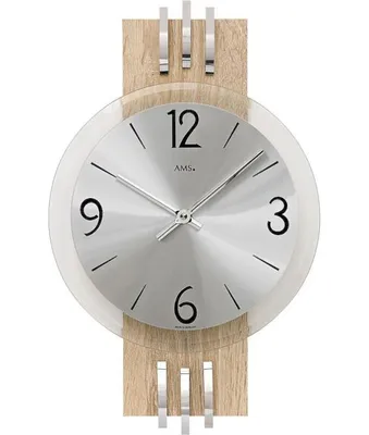 Produktbild von AMS W9228 Wanduhr mit Sonoma-Holzrückwand und Aluminium-Zifferblatt