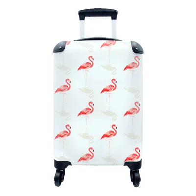 Produktbild von MuchoWow® Koffer Handgepäck Trolley Rollkoffer Kleine Reisekoffer mit 4 Rollen - Flamingo - Tiere - Muster - Cabin Size < 55x40x23 cm & 55x40x20 cm - Fotokoffer - Kabinenkoffer - Boardgepäck - Reise-Box - Reisekoffer - Reisegepäck - Koffer mit Bild - Trolley für Kinder