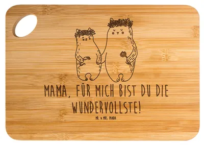 Produktbild von Mr. & Mrs. Panda Holzbrett Bären mit Blumenkranz - Transparent - Geschenk, Frühstücksbrettchen, Muttertag, Schneidebrett, Family, Kinder, schneidunterlage, Brett, Mama