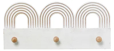 Productafbeelding van DRW Wandgarderobe met 3 houten haken, wit en naturel, 36 x 4 x 16 cm