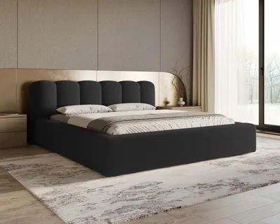 Produktbild von Chilly Möbel Design Bett Capri - Komfort Polsterbett mit Bettkasten, Metallrahmen, Stauraum und gepolstertem Kopfteil 180x200 cm / Bouclé / Schwarz