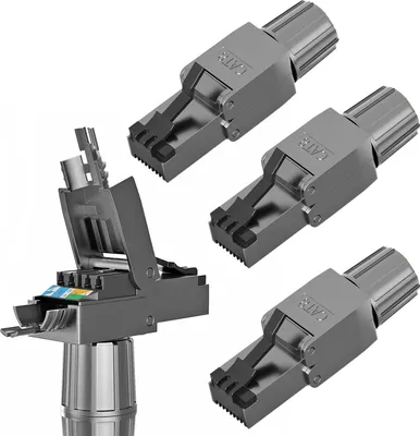 Produktbild von RJ45 Stecker Werkzeuglos CAT 7 CAT 8 LAN Netzwerkstecker Verlegekabel 4 Stück