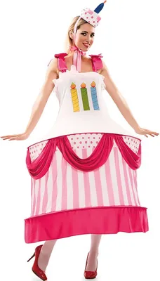 Geburtstagskuchen Kostüm für Damen Gr. 38-42 Kleid Kuchen Törtchen Fasching Karneval Mottoparty Geburtstag witziges Spaßkostüm