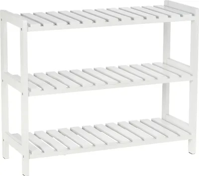 Produktbild von HOMCOM Schuhregal aus Holz, 3-stöckig, Schuhregal für den Flur, Schuhregal für 9 Paar Schuhe, für den Eingangsbereich, Flur, 70 x 26 x 57,5 cm, weiß