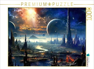 Produktbild von CALVENDO Puzzle Belebte Stadt auf einem fremden Planeten - Science Fiction | 1000 Teile Lege-Größe 64x48cm Foto-Puzzle für glückliche Stunden