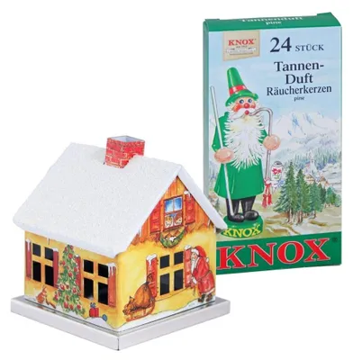 Produktbild von KNOX - Räucherhaus aus Metall - Weihnachtsmannhaus - mit 24 Räucherkerzen Tannenduft