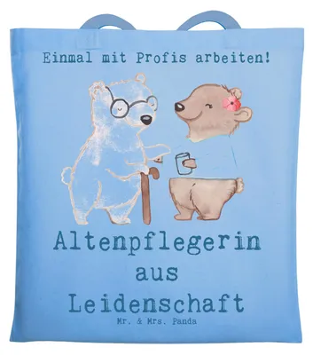 Produktbild von Mr. & Mrs. Panda Tote Bag Altenpflegerin Leidenschaft - Sky Blue - Geschenk, Beruf, Witzig, Lustig, Laptoptasche, Pflegerin, Tasche, Jutebeutel, Tragetasche, Spruch