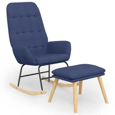 Image de vidaXL Chaise à bascule avec repose-pieds Bleu Tissu