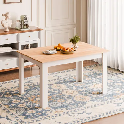 Image de Table de salle à manger Mondeer, dimensions 138 x 90 x 75 cm, en chêne et blanc