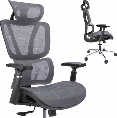Produktbild von Ergonomischer Drehstuhl CM-317239 Grau, atmungsaktiv, Kopfstütze, verstellbare Armlehnen, TILT, 62x69x116-130 cm, 120 kg