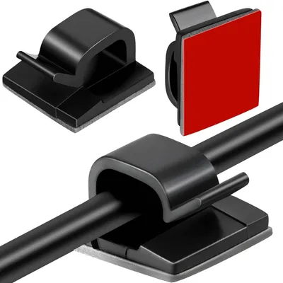 Produktbild von 50 Stš¹ck schwarze Kabelclips, selbstklebende Kabelbinder, Kabelclips zur Wandmontage ohne Bohren, selbstklebende Kabelclips