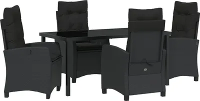 Produktbild von Möbel 5-teilige Garten-Essgruppe mit Kissen Schwarz Poly-Rattan - Gartenstühle 3380375