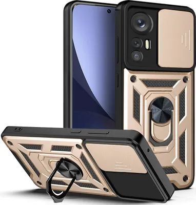 Produktbild von Xiaomi 12 Hülle mit Ring Ständer Halter Dia Kameraschutz TPU PC Schutzhülle für Xiaomi 12 / Xiaomi 12X Gold