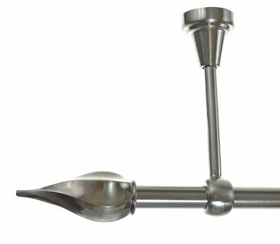 Produktbild von Gardinenstange Set Edelstahl Look Metall Ø 19mm zur Deckenbefestigung 1-lauf Zwirbel, Länge wählbar D18E14