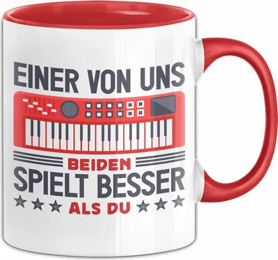 Produktbild von Keybord Tasse Geschenk Spruch Für Trompeten-Spieler Einer Von Uns Beiden Spielt Besser Als Du Becher (Rot)