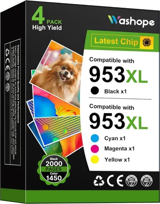 Zdjęcie produktu dla Kompatybilne wkłady atramentowe 953XL, zestaw 4 sztuk, przeznaczone do drukarek HP 953XL, kompatybilne z modelami HP Officejet Pro 7720, 7740, 8720, 8710, 8715, 8210, 8725, 8730, 8725, 7730, 8218, 8719, 8740 (czarny, cyjan, magenta, żółty)
