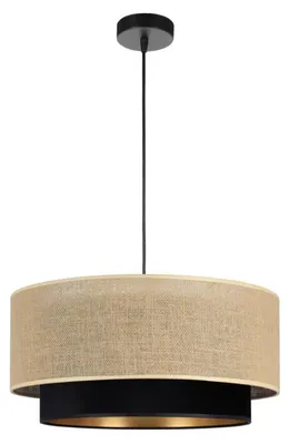 Produktbild von Pendelleuchte Stoff Metall E27 Ø 45 cm rund H: max. 95 cm in Schwarz Beige Gold Modern Hängelampe