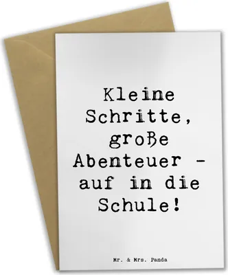 Produktbild von Mr. & Mrs. Panda Glückwunschkarte Spruch Schulanfang Abenteuer - Weiß - Geschenk, Schulstarter, vatertagskarte, weihnachtskarten, einladungskarten, Motivation, Zuversicht