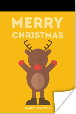 Produktbild von MuchoWow® Poster Weihnachten - Zitate - Illustration - Rentier - Frohe Weihnachten - Gelb 40x60 cm - Plakate für die Wand - Poster Babyzimmer