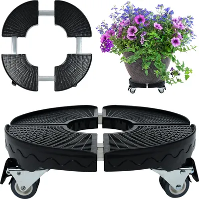 Produktbild von YUENFONG Pflanzenroller Ø 39-52 mm Einstellbar, Rollendes Tablett mit 360 °Drehbare Räder,Tragkraft 300 kg, Transporthilfe für Pflanzen (Schwarz)
