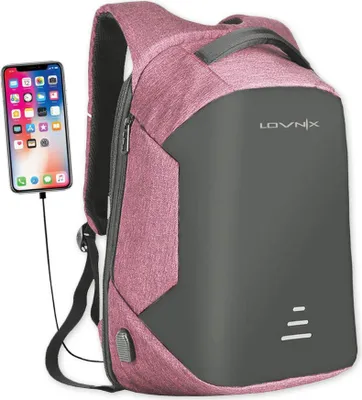 Produktbild von Lovnix Anti-Diebstahl-Rucksack inklusive USB-Ladestation – Geeignet für Laptop – Diebstahlsicher und spritzwassergeschützt | Lovnix Tasche104 | Rosa