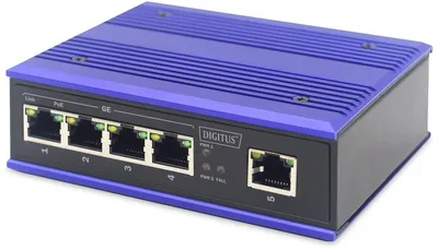 Produktbild von DIGITUS Switch Ind. 4-Port  Gigabit 30W PoE Unmanaged blau