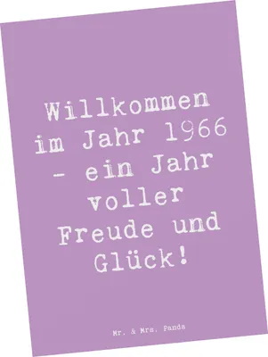 Produktbild von Mr. & Mrs. Panda Ansichtskarte Spruch 1966 Geburtstag - Lavendeltraum - Geschenk, Geburtsjahr, besondere Geschenke, personalisierte, persönliches Wachstum, Postkarten