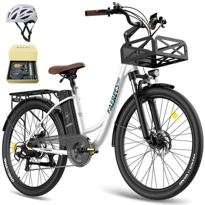 Produktbild von City E-Bike 26" 158 - 198 cm Pannensichere Reifen 36 V 250 W bis zu 160 - 200 km Wasserdicht IP54 mit 7 Gang, Weiß