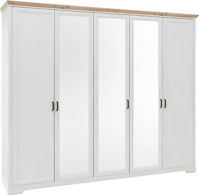 Produktbild von Kleiderschrank 5-türig 264 cm breit Pinie weiß mit Eiche JÜLICH-77