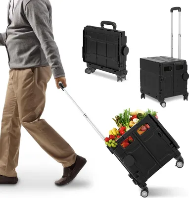 Obrázek produktu pro Nákupní vozík Bettizia Skládací až do 55 kg s teleskopickou rukojetí a 360° otočným kolečkem pro nákupy, cestování a kempování černý