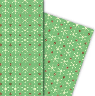 Produktbild von Weihnachts Geschenkpapier mit Sternen Muster in grün - G6327, 32 x 48cm