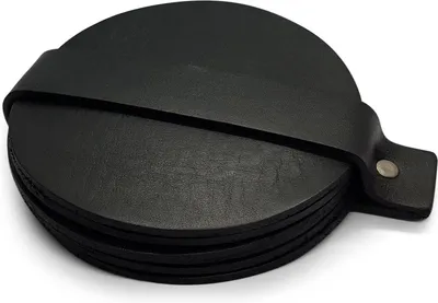 Leder Untersetzer, rund, schwarz, 6 Stück, Volnerf