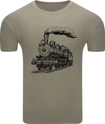 Produktbild von Diarbo Herren T-Shirt mit Eisenbahn Druck Dampflokomotive Khaki Gr.XXL