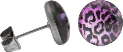 Produktbild von Chirurgenstahl Ohrstecker mit Leopardenmuster in verschiedenen Farben Größe - 8 mm Farbe - Lila