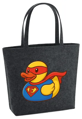 Produktbild von Huuraa Filzshopper Quietscheente Superheld Gummiente Hero 22 Liter Charcoal Melange Filztasche Geschenkidee