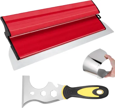 Imagen del producto de Espátula de panel con hoja de acero inoxidable de 40 cm, herramienta multifunción (13 en 1), con mango ergonómico, ideal para trabajos de construcción de paredes