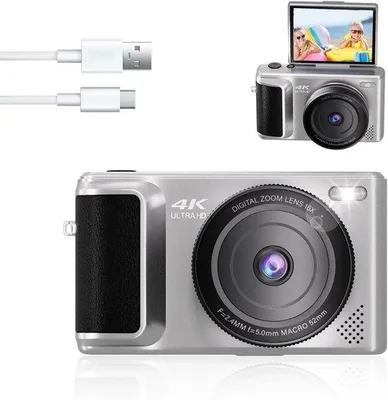 Image de Appareil photo numérique compact 4K 64 Mpx avec zoom 18x, écran orientable à 180° de 2,8 pouces, caméra vidéo avec autofocus pour débutants - 32 Go